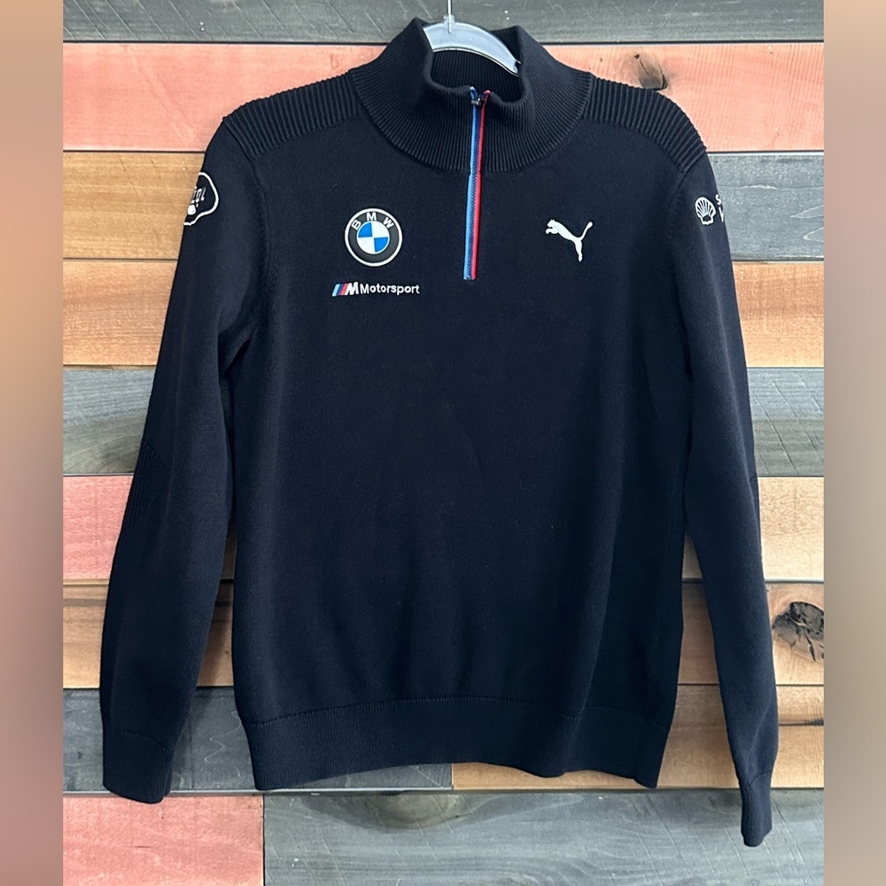 Puma BMW M Motorsport black knit quarter-zip pullover